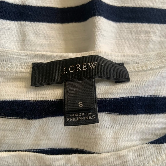 J Crew Navy Blue and White Striped 3/4 Sleeve Crew Neck Blouse - Picture 6 of 9